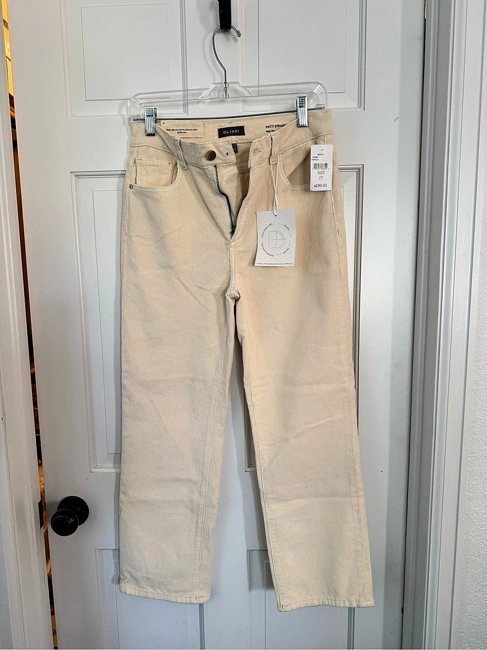 DL1961 Patti Straight High Rise Ankle Corduroy Jeans Cream Waist 27